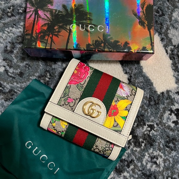 Brand New Gucci Flora Web Ophidia Card Case Wallet multicolor - Picture 1 of 11